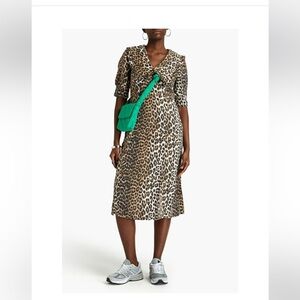 Ganni denim brown leopard midi dress nwt side 34 small